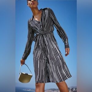 Elie Tahari Saxon Diamond-Stripe Shirt Dress In Black/White Size 10